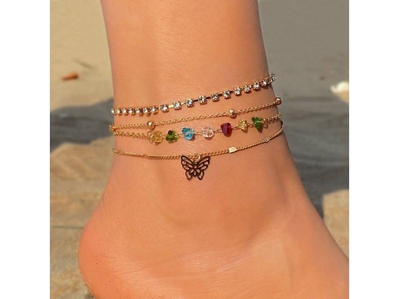 IFKM Vintage Gold Butterfly Anklet Set For Women Adjustable Beach Jewelry Carousel 1