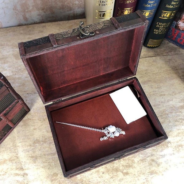 Vintage Wooden Storage Box Exquisite Desktop Jewelry Treasure Organizer Sundrie Carousel 3