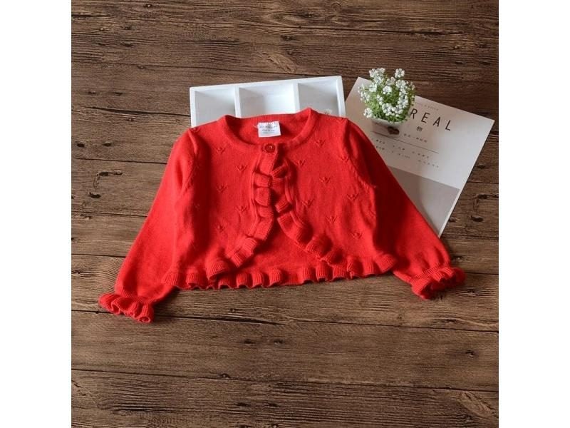 Red Baby Girls Cardigan Sweater Long Sleeve White Jacket Cotton Outerwear Baby Carousel 1