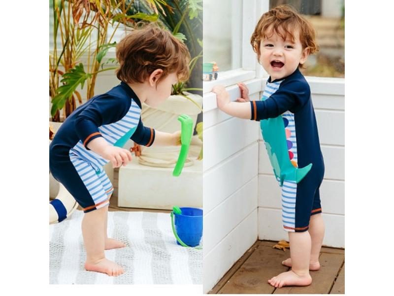 Baby Boy Swimwear One Piece UV Protection Shark Print Pool Clothes Carousel 1