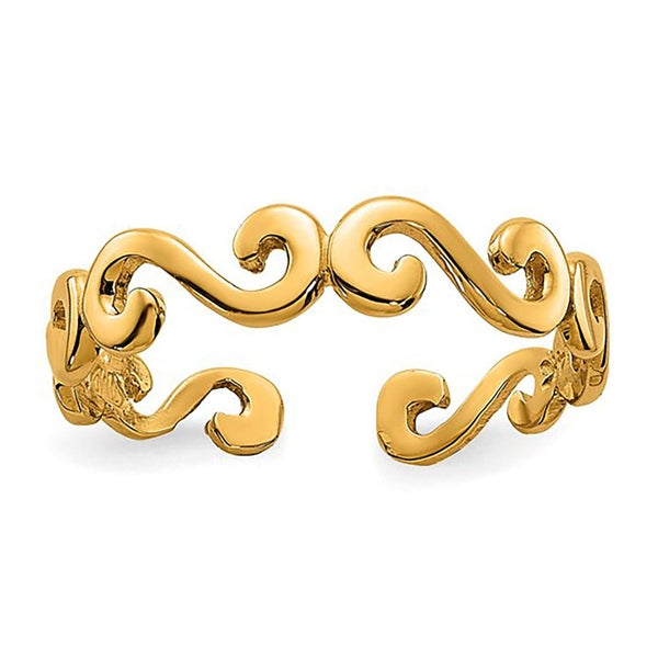 14K Yellow Real Gold Swirl Design Cuff Style Adjustable Toe Ring Carousel 1