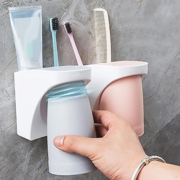 1 Set Durable Bathroom Storage Rack Wall mounted Toothbrush Holder grey Carousel 4