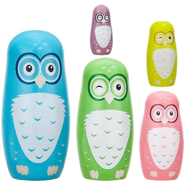 1 Set Of Matryoshka Wood Toys Kids Wooden Toys Owl Shaped Matryoshka Dolls Artw Carousel 1
