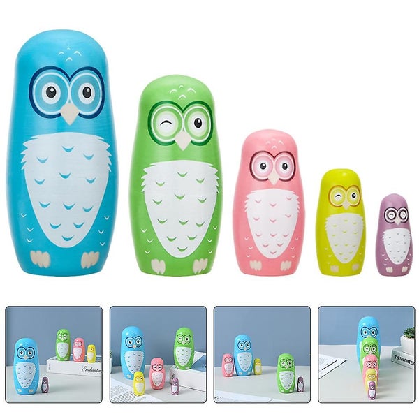1 Set Of Matryoshka Wood Toys Kids Wooden Toys Owl Shaped Matryoshka Dolls Artw Carousel 2