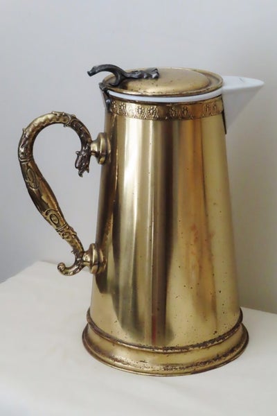 Antique Large Brass Insulated Hot Water Pitcher Jug Carousel 1
