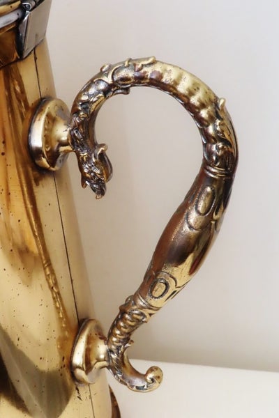 Antique Large Brass Insulated Hot Water Pitcher Jug Carousel 2