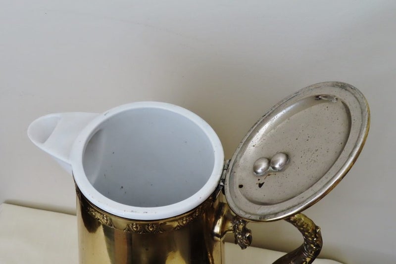Antique Large Brass Insulated Hot Water Pitcher Jug Carousel 5
