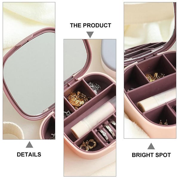 Portable Jewelry Box Necklace Earrings Lipstick Organizer Case With Mirror Carousel 2