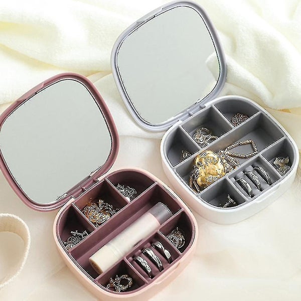Portable Jewelry Box Necklace Earrings Lipstick Organizer Case With Mirror Carousel 3