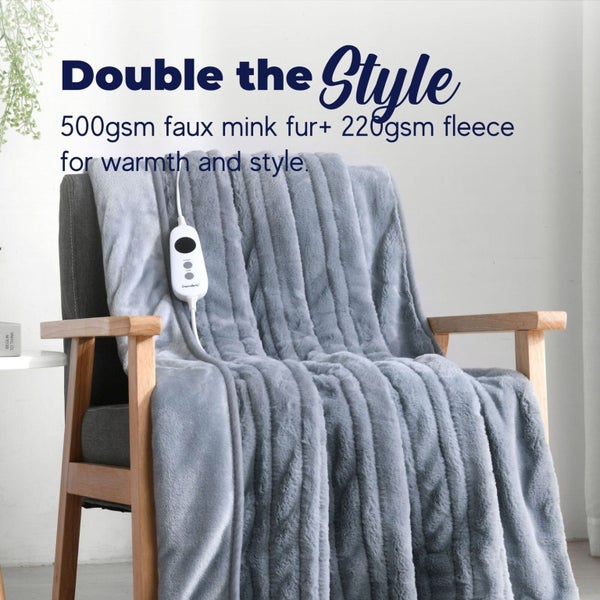 Dreamaker Faux Mink Heated Throw Blue Grey 160x120cm Carousel 2