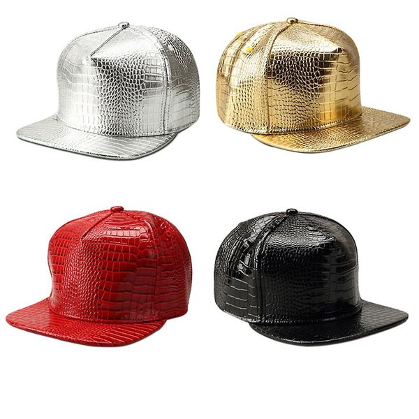 Unisex Crocodile Baseball Caps Pu Leather Adjustable Hip Hop Flat Brim Hats Sna Carousel 2