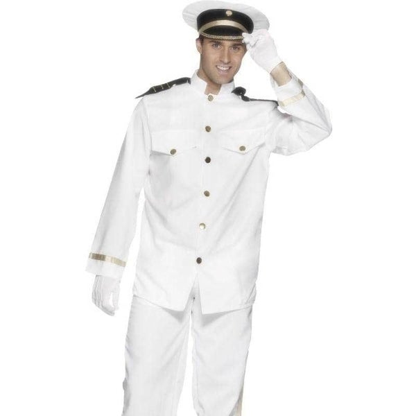 Captain Navy Sailor Costume Adult White Jacket Trousers Cap Gloves Top Gun Of... Carousel 1