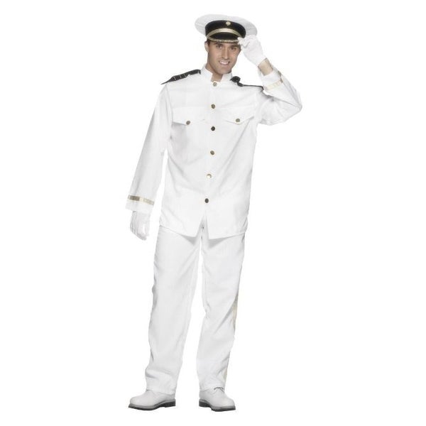 Captain Navy Sailor Costume Adult White Jacket Trousers Cap Gloves Top Gun Of... Carousel 2