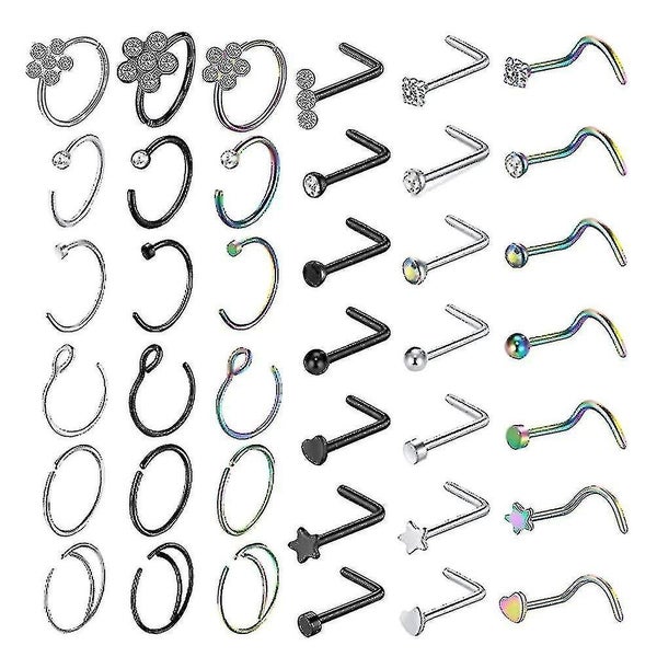 1 Set Nose Piercings Jewelry Women Men Nose Rings Steel Nose Studs Hoops Carousel 1
