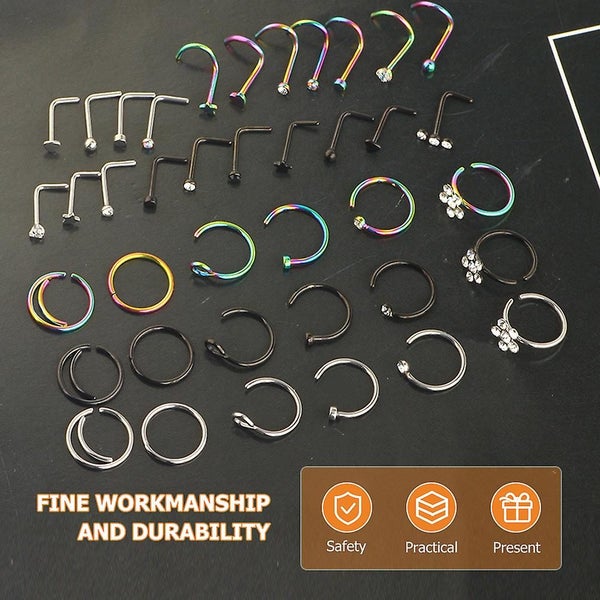 1 Set Nose Piercings Jewelry Women Men Nose Rings Steel Nose Studs Hoops Carousel 2