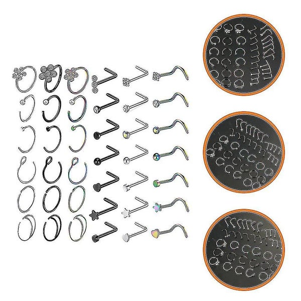 1 Set Nose Piercings Jewelry Women Men Nose Rings Steel Nose Studs Hoops Carousel 3