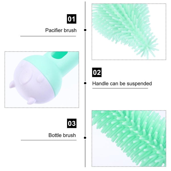 2pcs Silicone Baby Bottle Teat Cleaning Brush Set 360 Degree Rotatable Brush Carousel 2