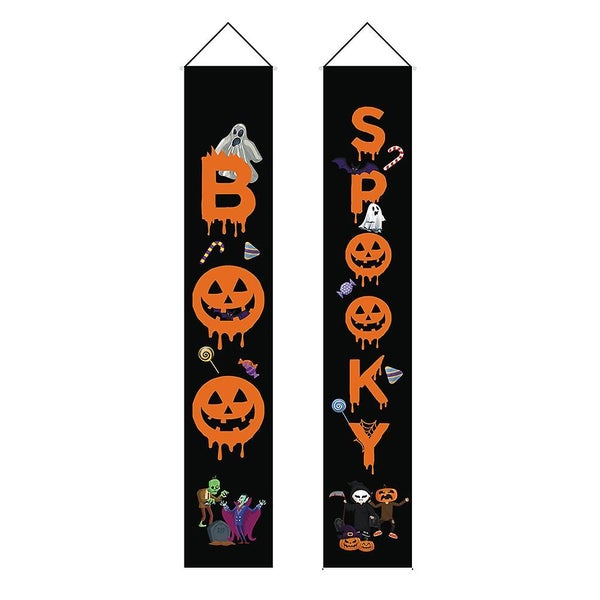 1 Pair Halloween Decorative Door Curtain Party Supplies Hanging Sign Banner Fla Carousel 2