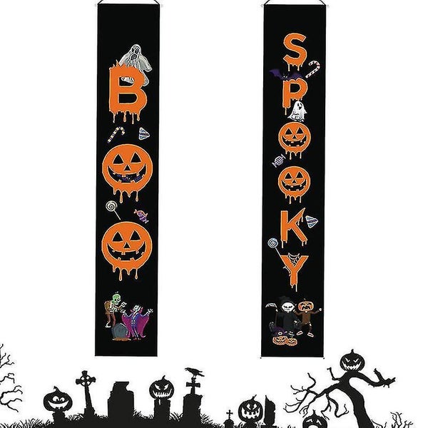 1 Pair Halloween Decorative Door Curtain Party Supplies Hanging Sign Banner Fla Carousel 4