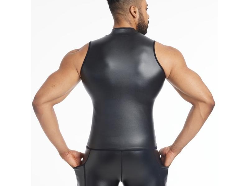 Mens Stand Collar Leather Vest Undershirt Tank Top Sleeveless Shirt Waistcoats Carousel 2