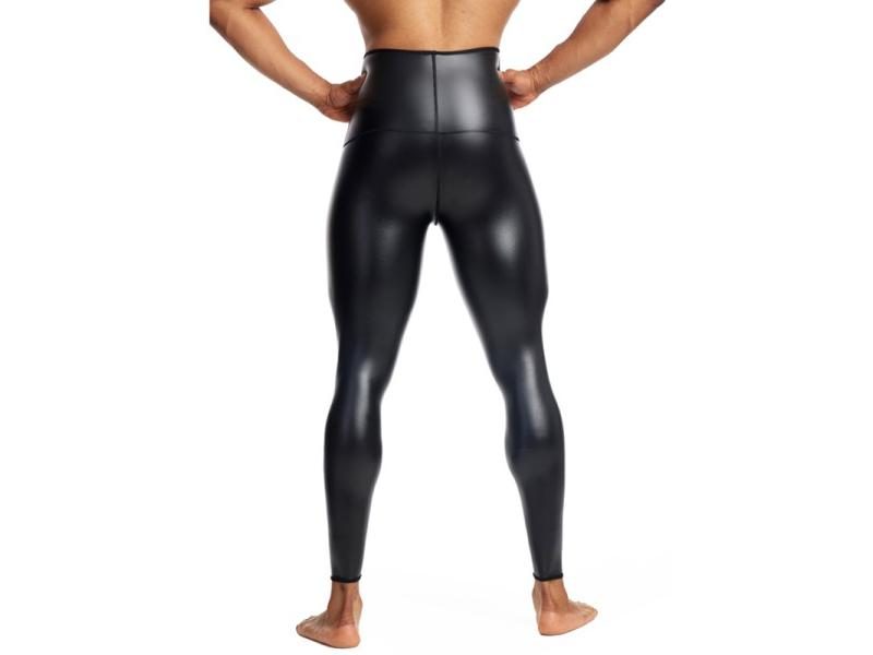 Mens Black High Waist Leather Pants Body Shaper Waist Trainer Shapers Control Carousel 1