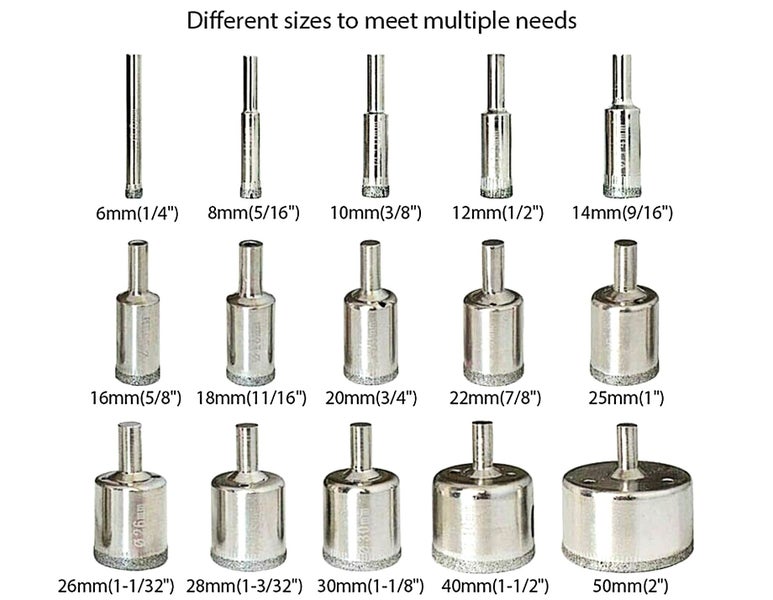 15 Pcs Top Quality Diamond Drill NEW LARGER Sizes 6-50 mm - Glass Tiles Marble Carousel 1