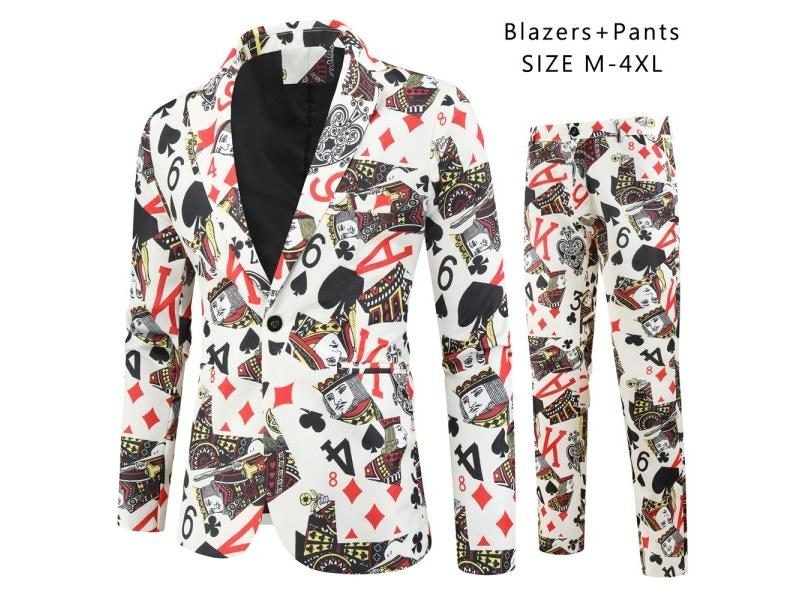 Red Printed Men's Christmas Suit Jacket Pants Black Green Blue S-4XL Carousel 1