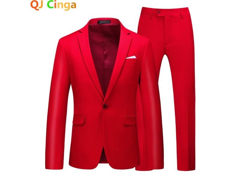 Red 2 Piece Men's Wedding Party Suit - Coat Pants - Big Size Terno - Carousel 2