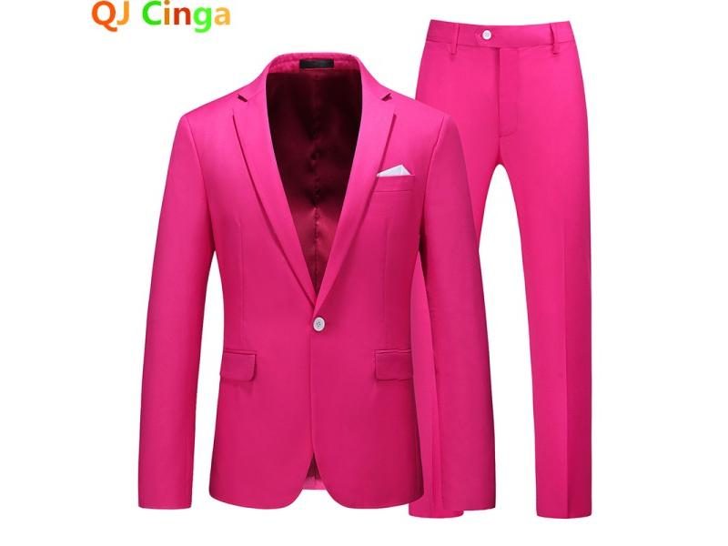 Red 2 Piece Men's Wedding Party Suit - Coat Pants - Big Size Terno - Carousel 1