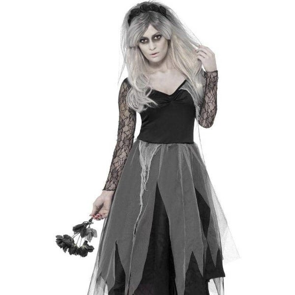 Graveyard Bride Costume Adult Grey Veil Carousel 1