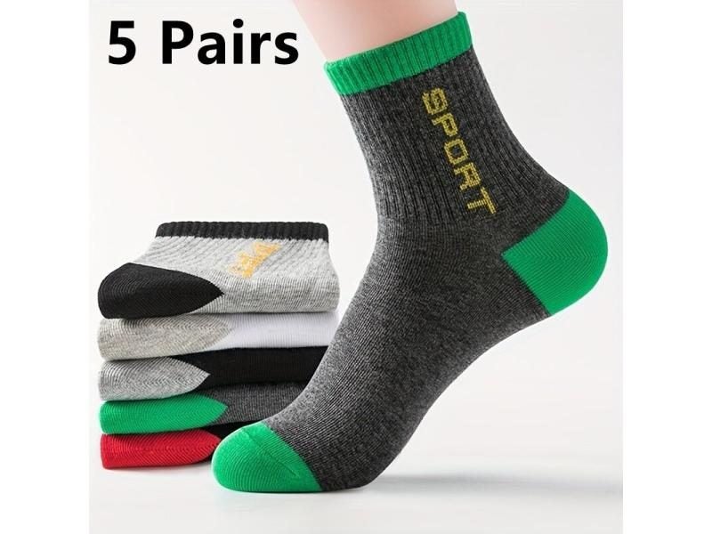 5pairs Men's Quarter Length Athletic Socks For Sports In Fall/Winter Carousel 1