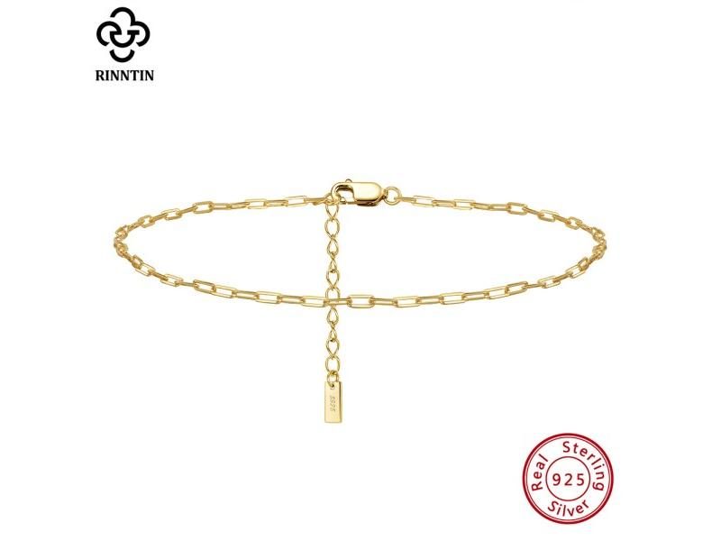 Rinntin 925 Silver 14K Gold Women's Paperclip Chain Anklet Foot Chain Jewelry Carousel 2