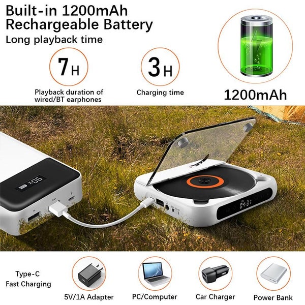 CD Player Music Player Desktop CD Runner with Dustproof Cover A-B Repeat Timer Carousel 8