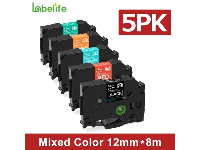 Labelife 5PCS TZe231 Label Tape Mix Colors Compatible For P Touch Label Maker Carousel 1