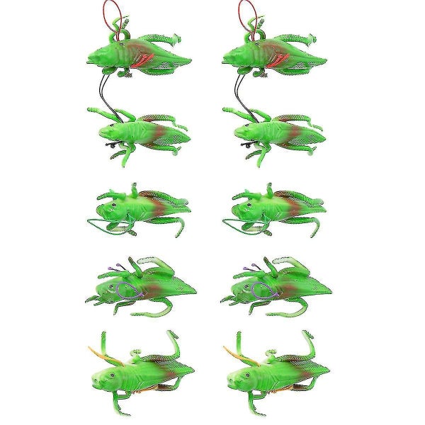 10pcs Simulation Green Grasshopper Fake Animal Insect Prank Toy Party Supplies Carousel 2