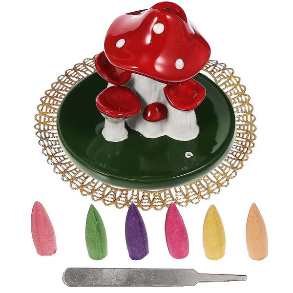 1 Set Backflow Incense Burner Desktop Mushroom Censer Incense Holder Carousel 1