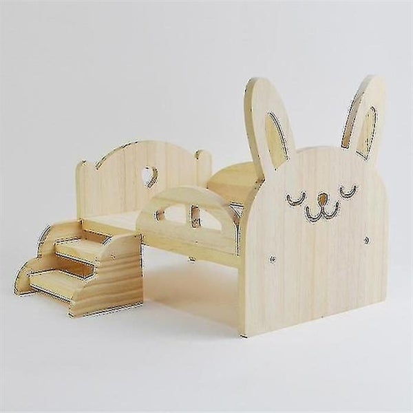 Wooden Guinea Pig Bed With Stairs Small Pets Bed Wood Platform Bed For Hamster Carousel 1