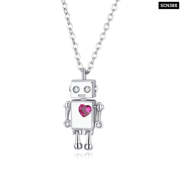 925 Sterling Silver Robot Lover Couple Pendant Necklace Crown and Heart Jewelry Carousel 1