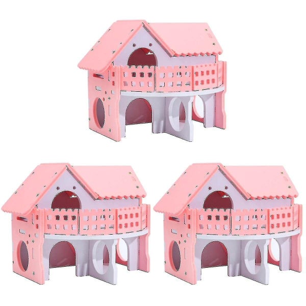 3pcs Pink Wooden Hamster Net Ecological Double deck Ladder Villa Winter Warm Co Carousel 1