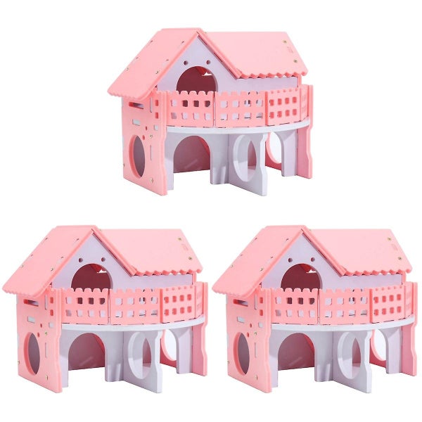 3pcs Pink Wooden Hamster Net Ecological Double deck Ladder Villa Winter Warm Co Carousel 2