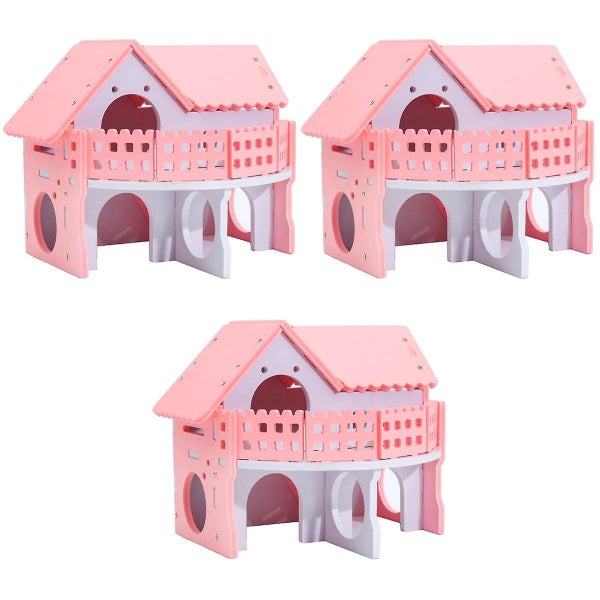 3pcs Pink Wooden Hamster Net Ecological Double deck Ladder Villa Winter Warm Co Carousel 3