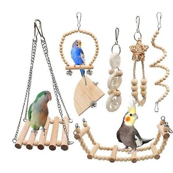 1 Set Bird Chewing Toy Parrot Chewing Toy Wood Parrot Toy For Bird Cage Carousel 1