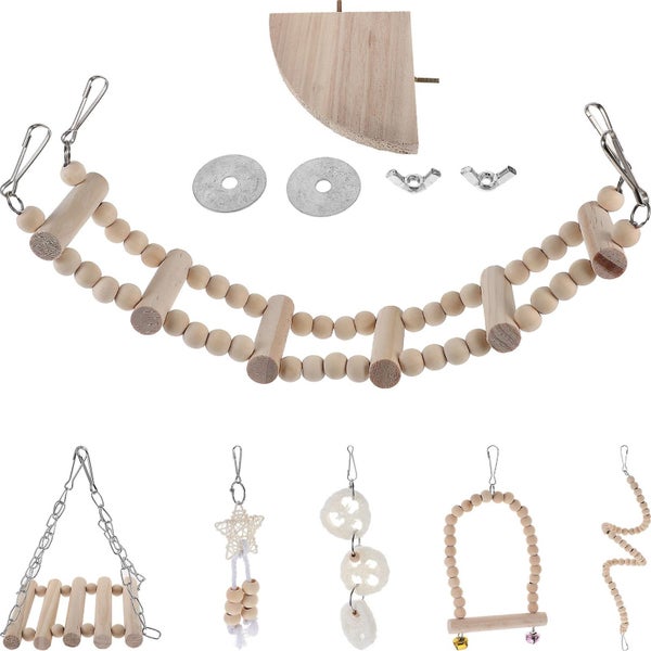 1 Set Bird Chewing Toy Parrot Chewing Toy Wood Parrot Toy For Bird Cage Carousel 2