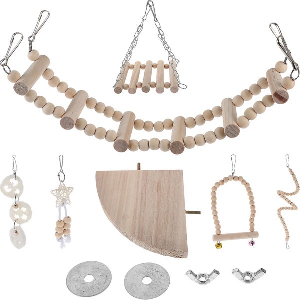 1 Set Bird Chewing Toy Parrot Chewing Toy Wood Parrot Toy For Bird Cage Carousel 3