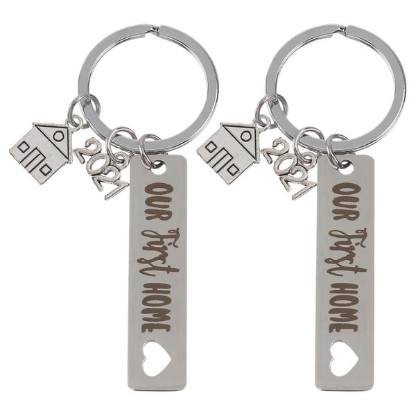 2 Pcs Metal Keychain Trendy Decor Our First Home Bag Keyring Housewarming Keych Carousel 1