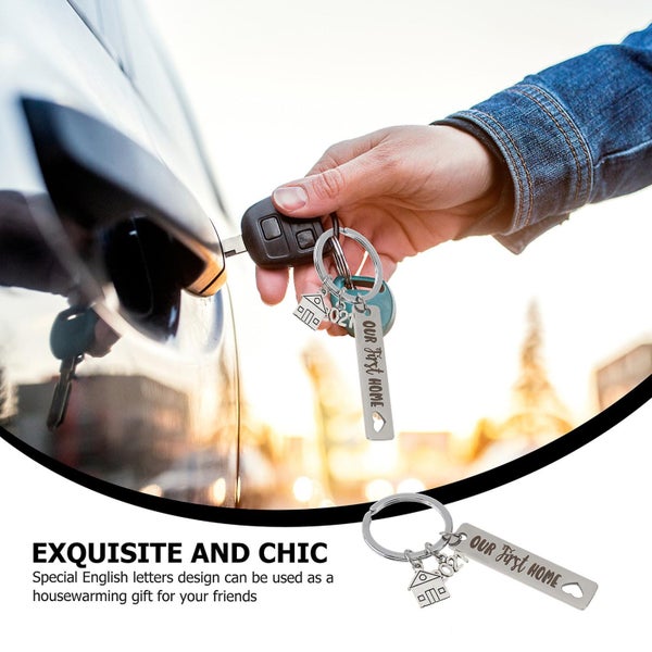2 Pcs Metal Keychain Trendy Decor Our First Home Bag Keyring Housewarming Keych Carousel 2