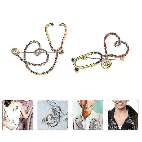 2pcs Stethoscope Brooch Alloy Nurse Doctor Theme Breastpins Costume Accessories Carousel 4