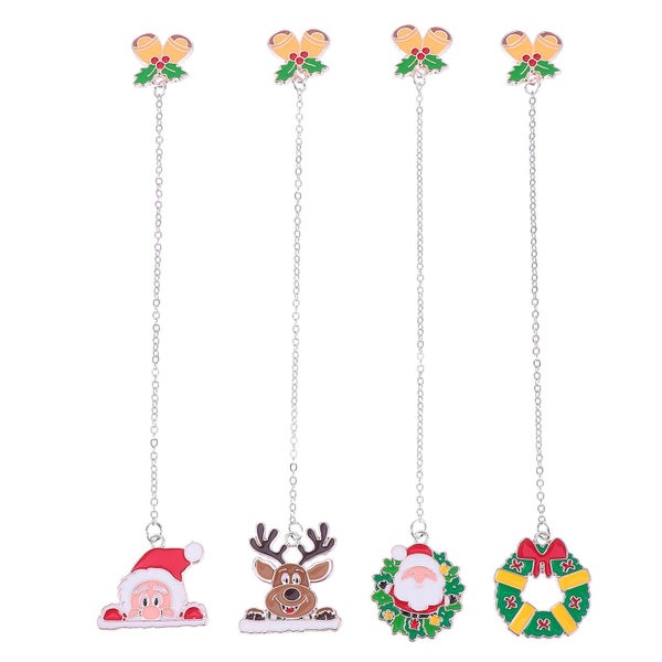 4pcs Christmas Alloy Bookmarks With Deer Bow Wreath And Santa Claus Pendant Carousel 1