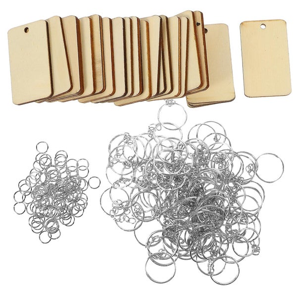 1 Set Of Wood Engraving Blanks Rectangle Blank Wooden Key Chain Pendants Diy Wo Carousel 3
