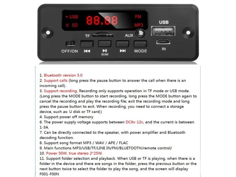Bluetooth 5.0 MP3 WMA APE Decoder Board 50W Amplifier For DIY Music Player Carousel 1